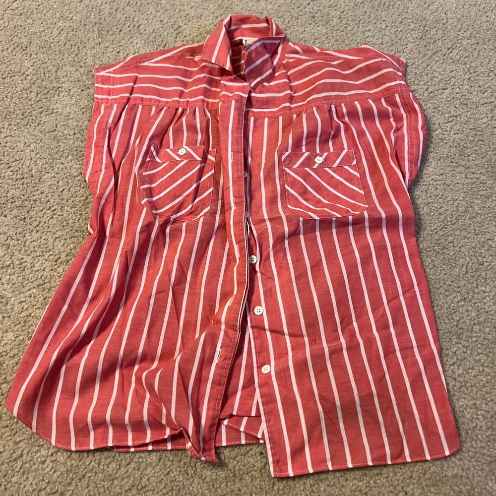 Chic Red Striped Women's Button Down Shirt